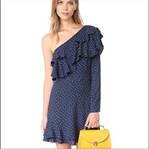 Wayf Laci one shoulder ruffle tiered polka dot dress S